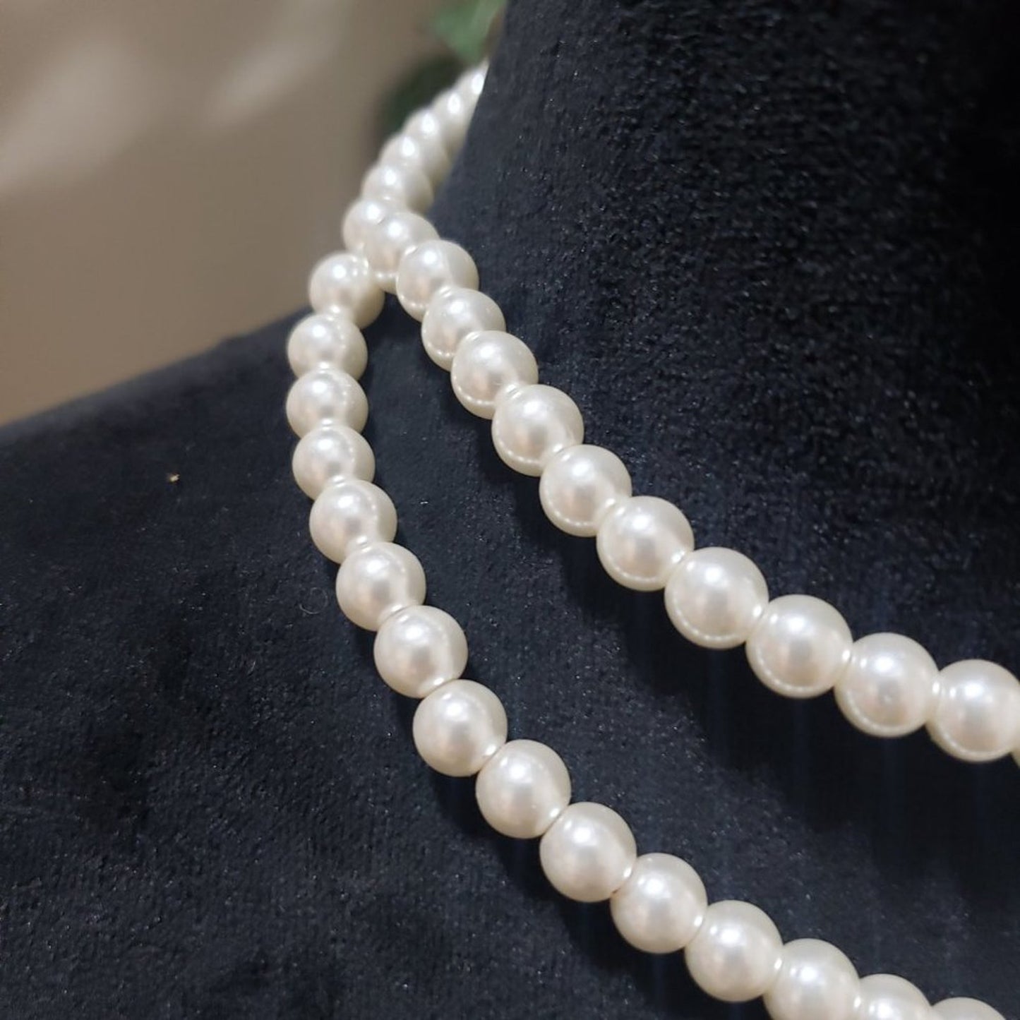 Womens Fashion Double Strand Chunky Faux Pearl Beaded Choker Necklace w/ Lobster