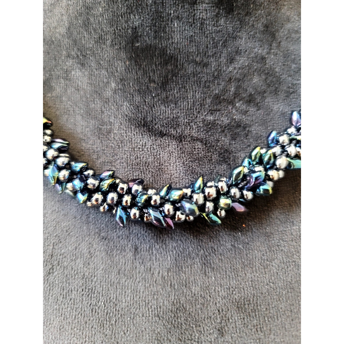 Vintage Blue Iridescent Seed Bead Twisted Necklace Handmade Statement Choker
