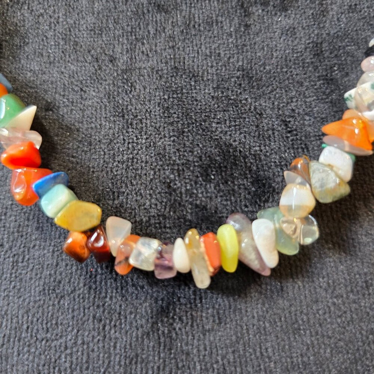 Womens Assorted Gemstone Chip Beaded Single Strand Collar Necklace Lobster Clasp