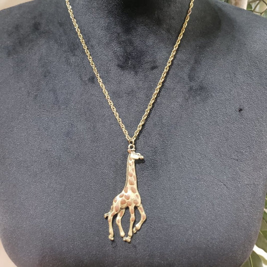 Womens Fashion Gold Tone Charm Giraffe Pendant Necklace Caramel Enamel Necklace