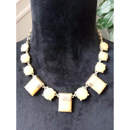 Vintage Loft Gold Tone Lucite Statement Necklace Geometric Cabochon Bib Collar