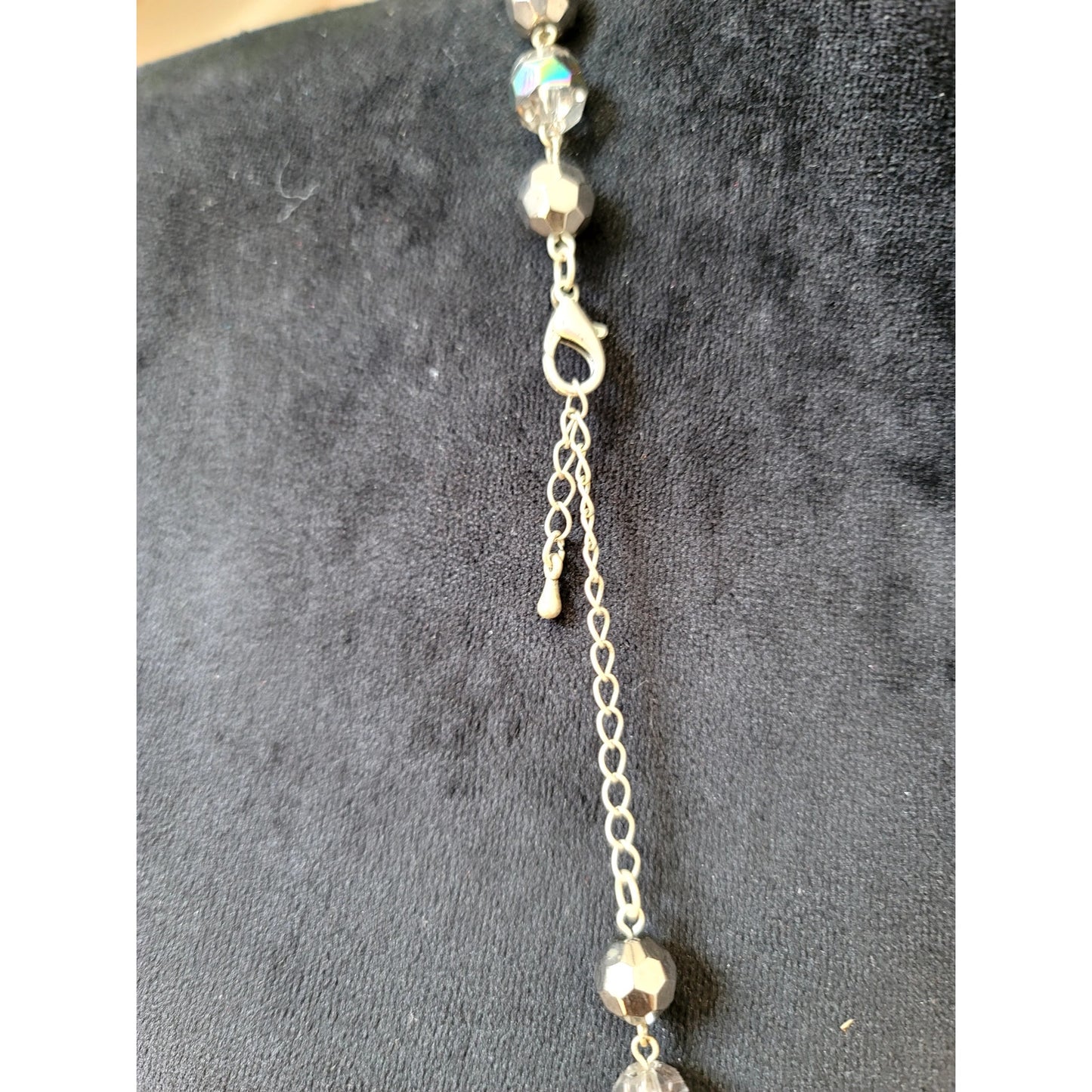 Aurora Borealis Crystal Beaded Necklace Faceted Glass Silver Tone Statement