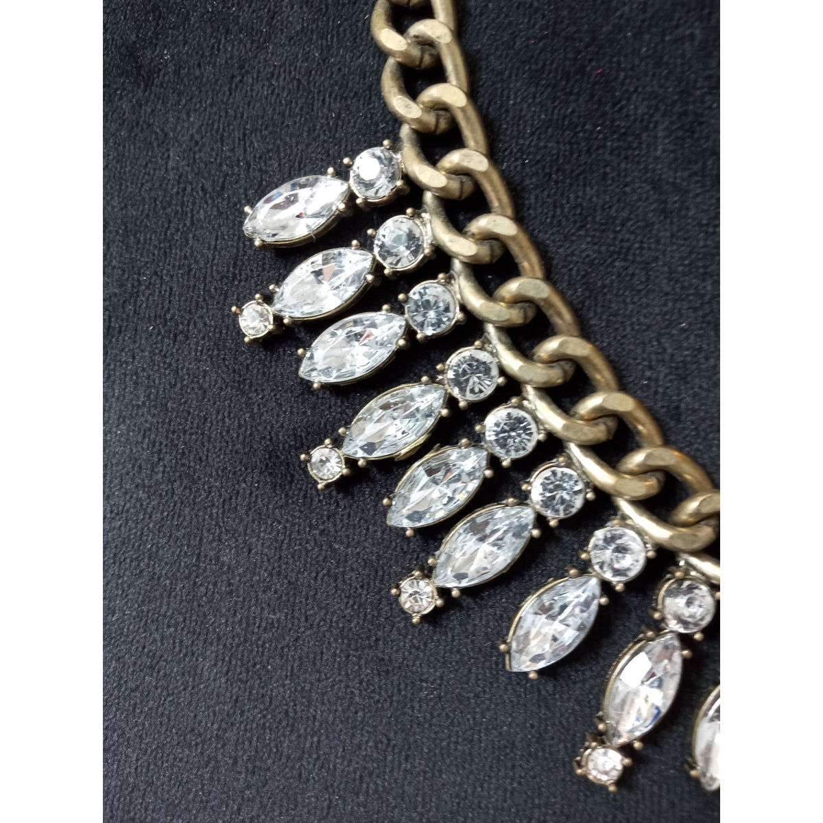 Loft Gold Tone Chunky Chain Rhinestone Statement Necklace Crystal Bib Collar