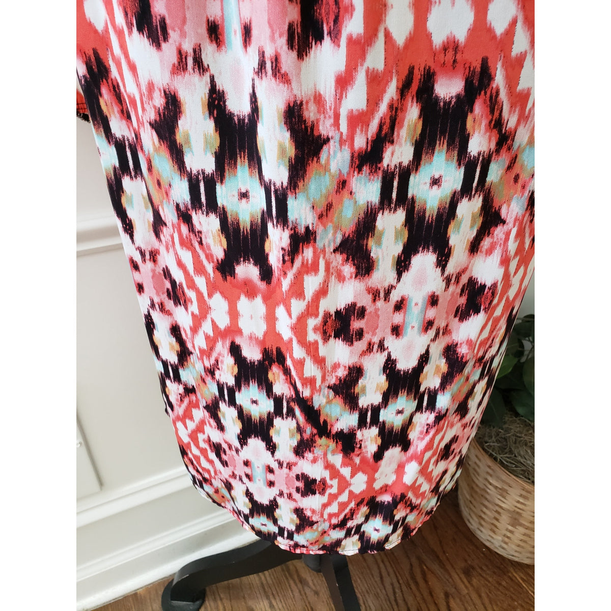 Uibar Rose Fit & Flare Dress Women's Size 2X Orange Beige Scoop Neck Long Sleeve