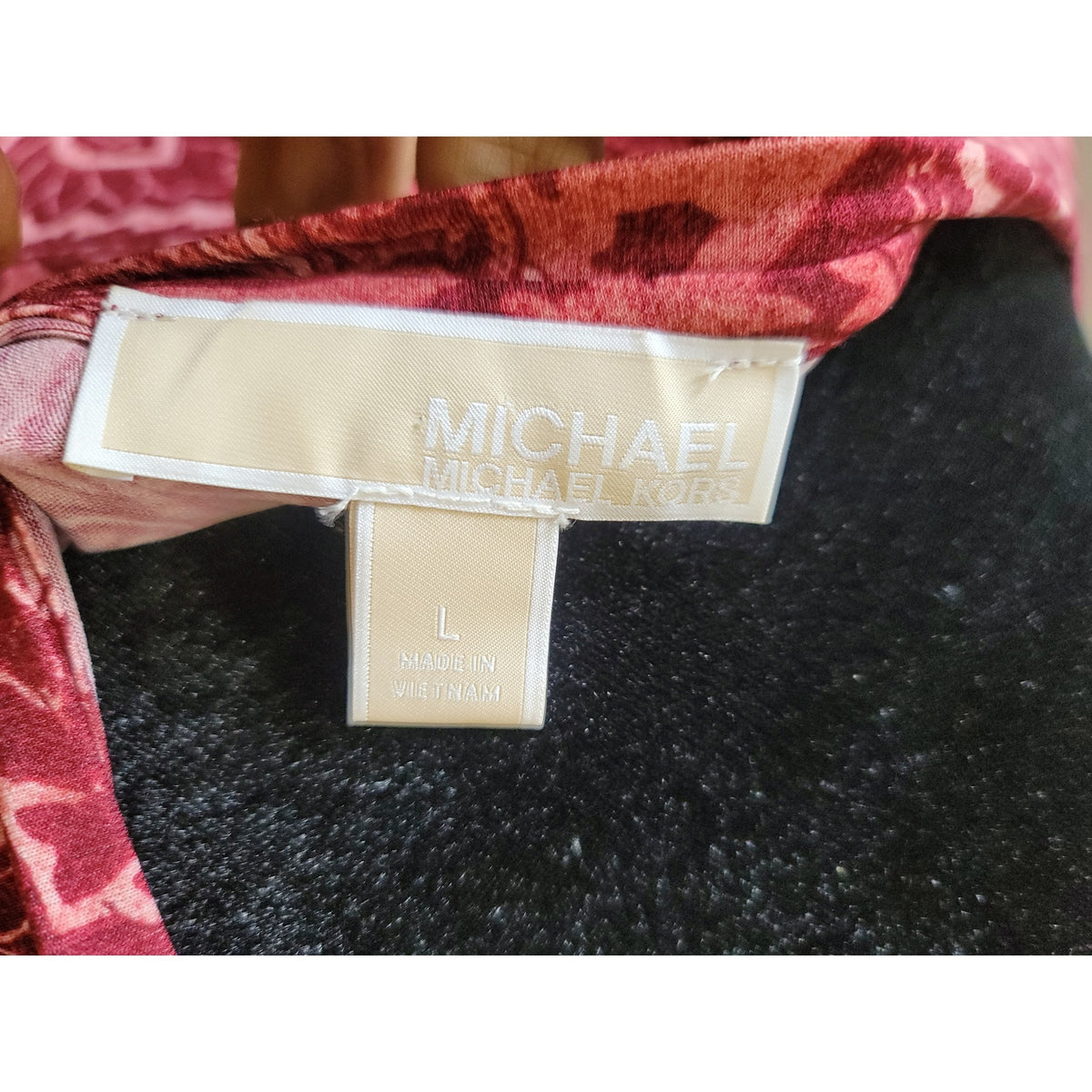 Michael Michael Kors Shirt Dress Women's Large Red Pink Polyester Long Sleeves