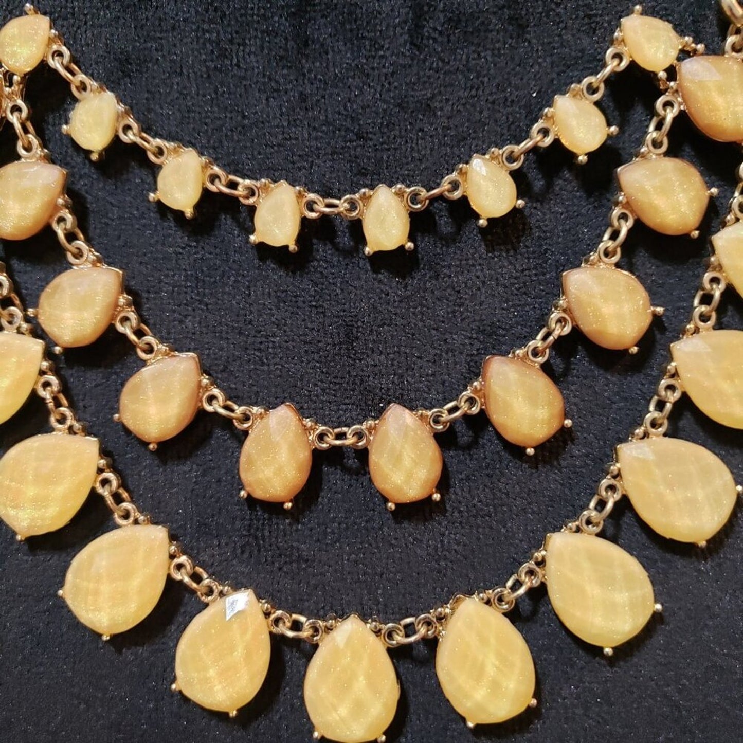 Womens Fashion Gold Tone Triple Strand Teardrop Beaded Statement Necklace