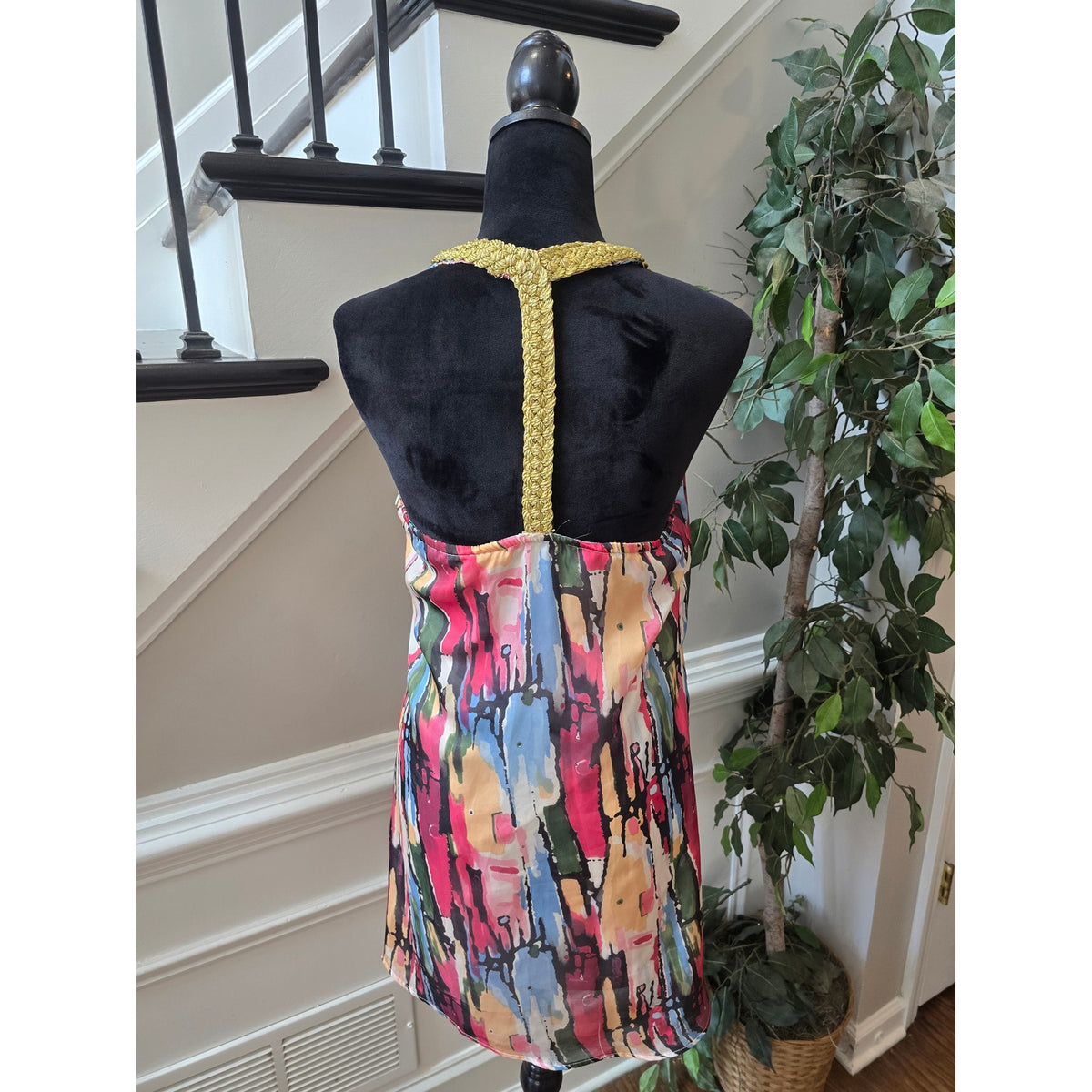 Peppe Peluso Shift Dress Women's Chest Size 34 Geometric Braided Rope T-Back