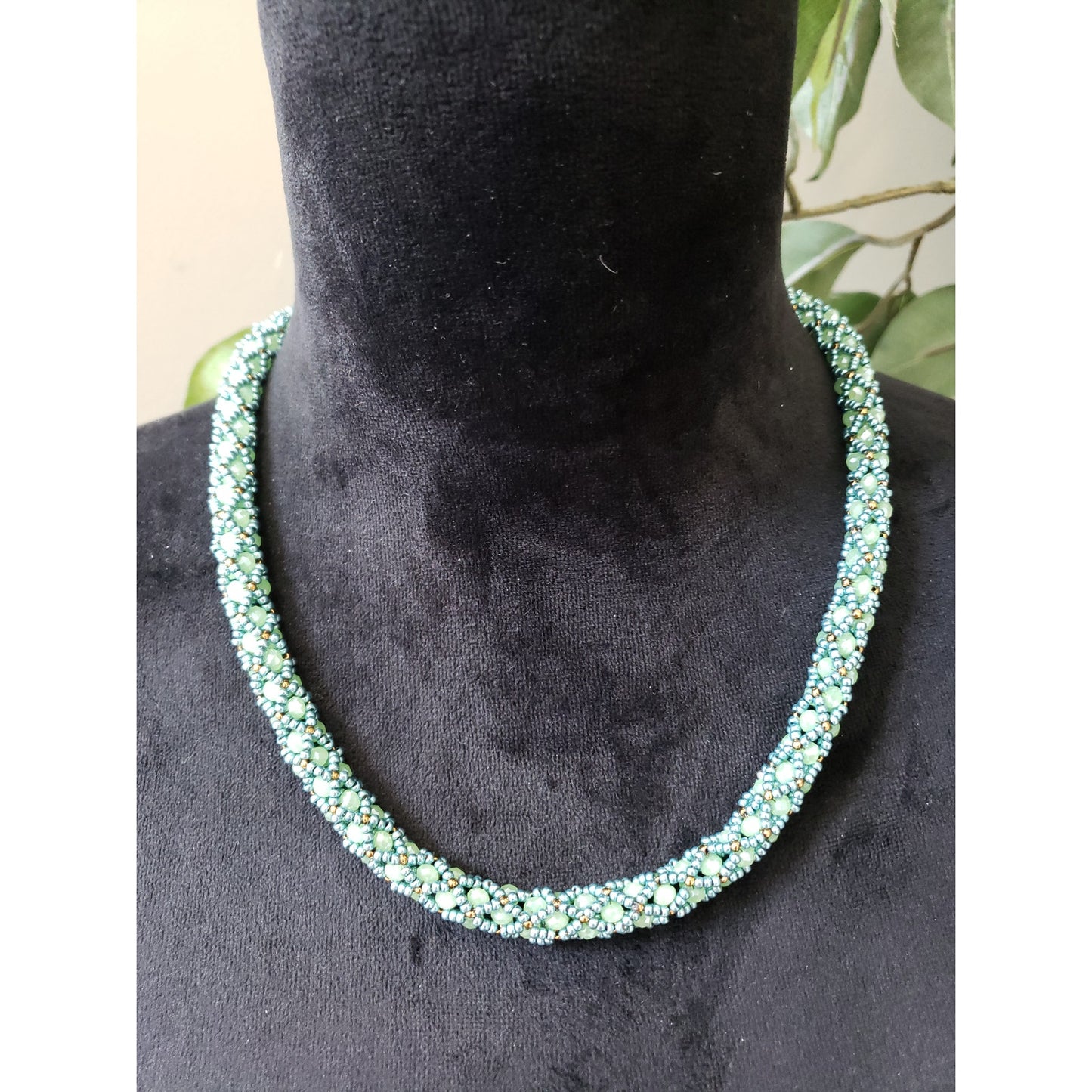 Women Fashion Turquoise Blue Woven Beaded Rope Collar Necklace with Barrel Clasp
