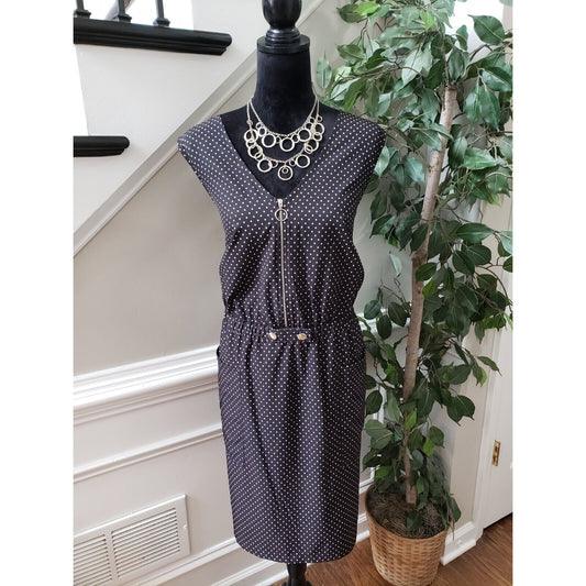 Emma & Michele Women's Black Polka Dot V-Neck Sleeveless Knee Length Dress 2X