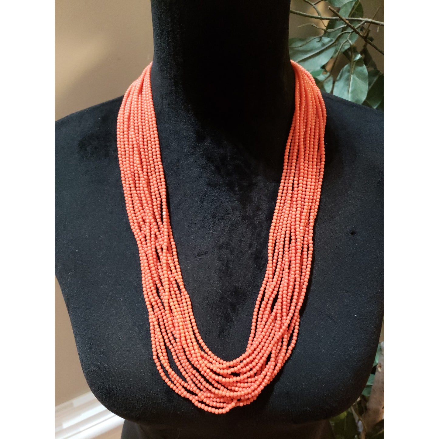 Women Fashion Multi-layered Orange Plastic Seed Beads Statement Necklace Jewelry