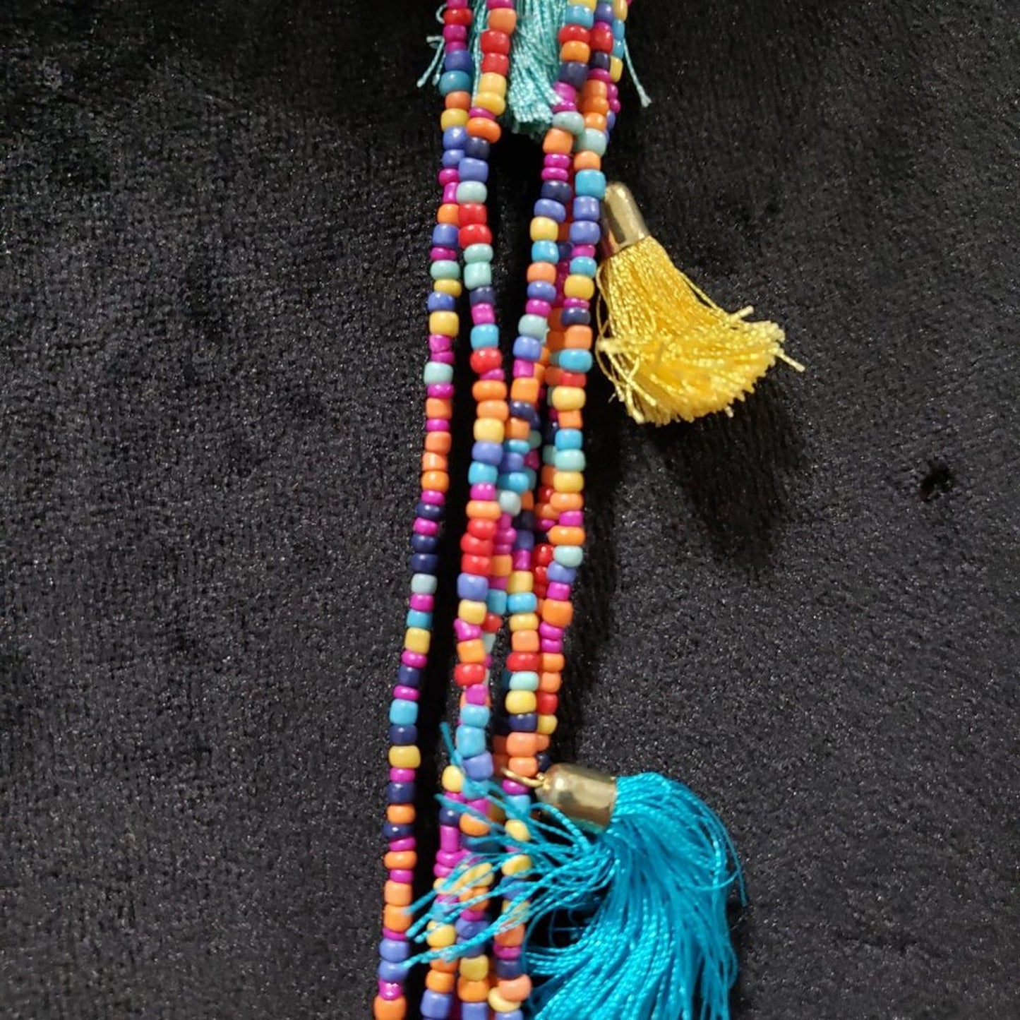 Womens Fashion Multicolor Woven Seed Bead 6 Strand Pendant Tassel Long Necklace