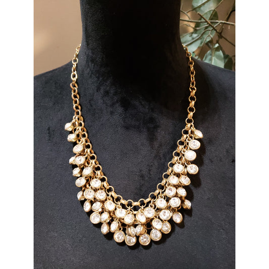 Womens Fashion Gold Tone Crystals Cluster Bib Necklace Jewelry w/ Lobster Clasp