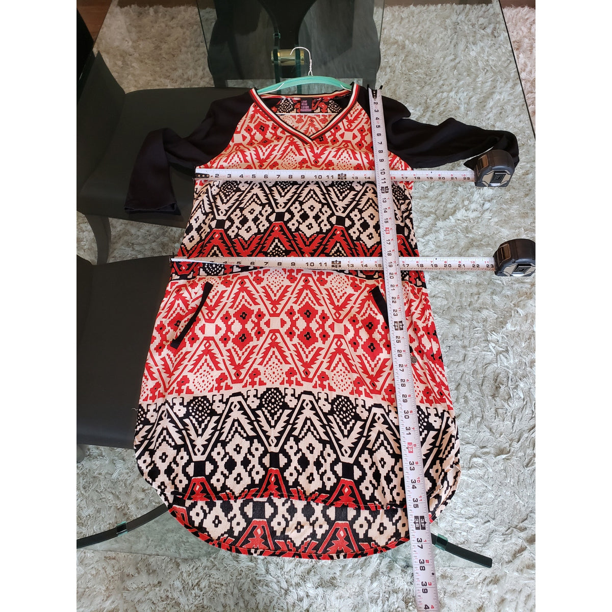 Scotch and Soda Knee Length Dress Womens Multi Geo Print Viscose Split V Neck