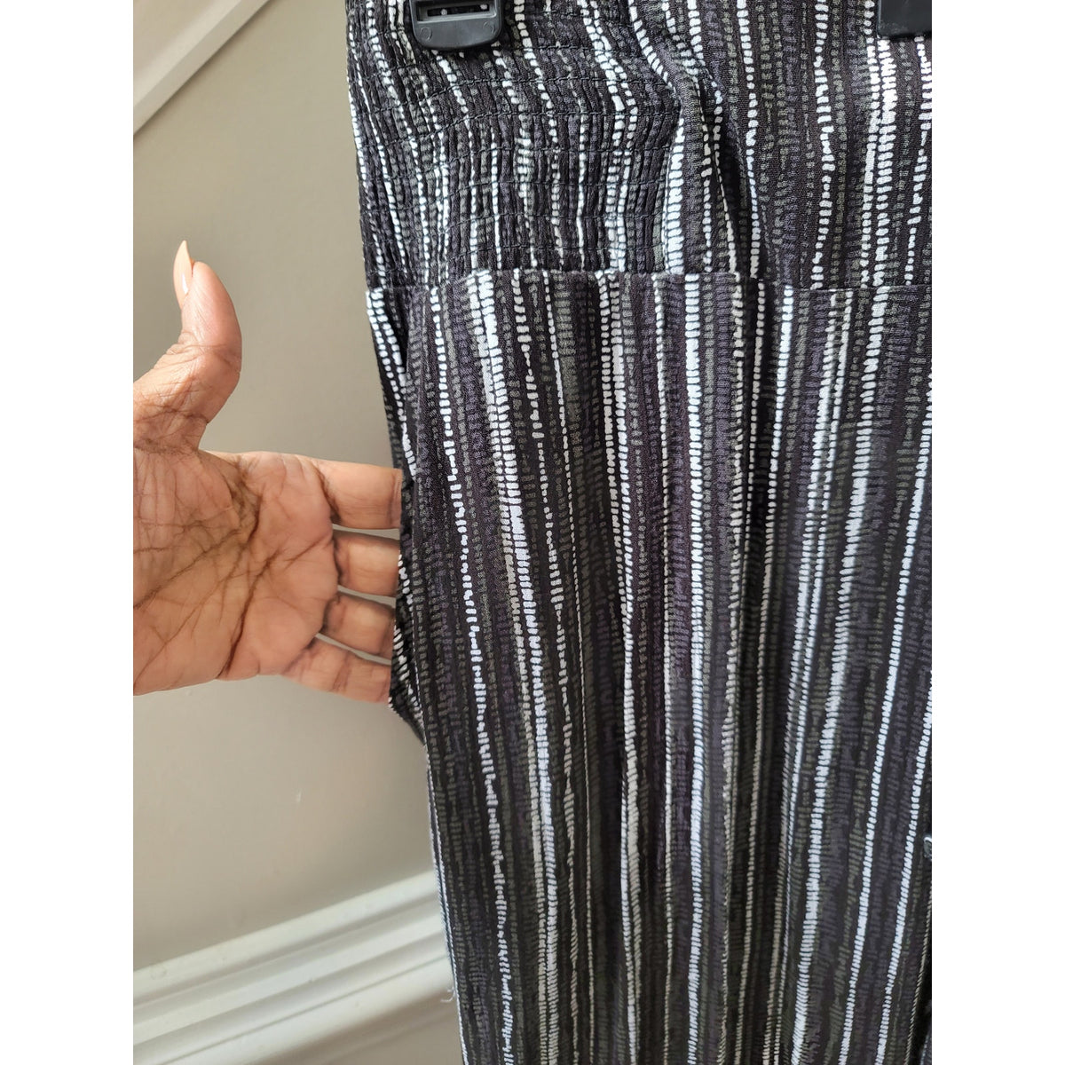 Peace & Pearls Wide Leg Pant Women’s Size XL Black White Striped Drawstring