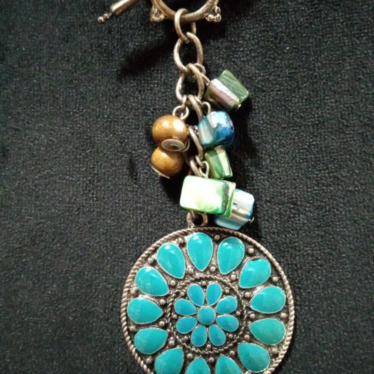 Womens Fashion Rhinestone Bead Charm Big Floral Pendant Necklace with Toggle