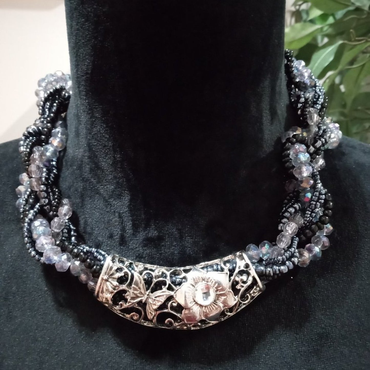 Womens Fashion Multi Strand Art Floral Beaded Choker Necklace with Lobster Clasp