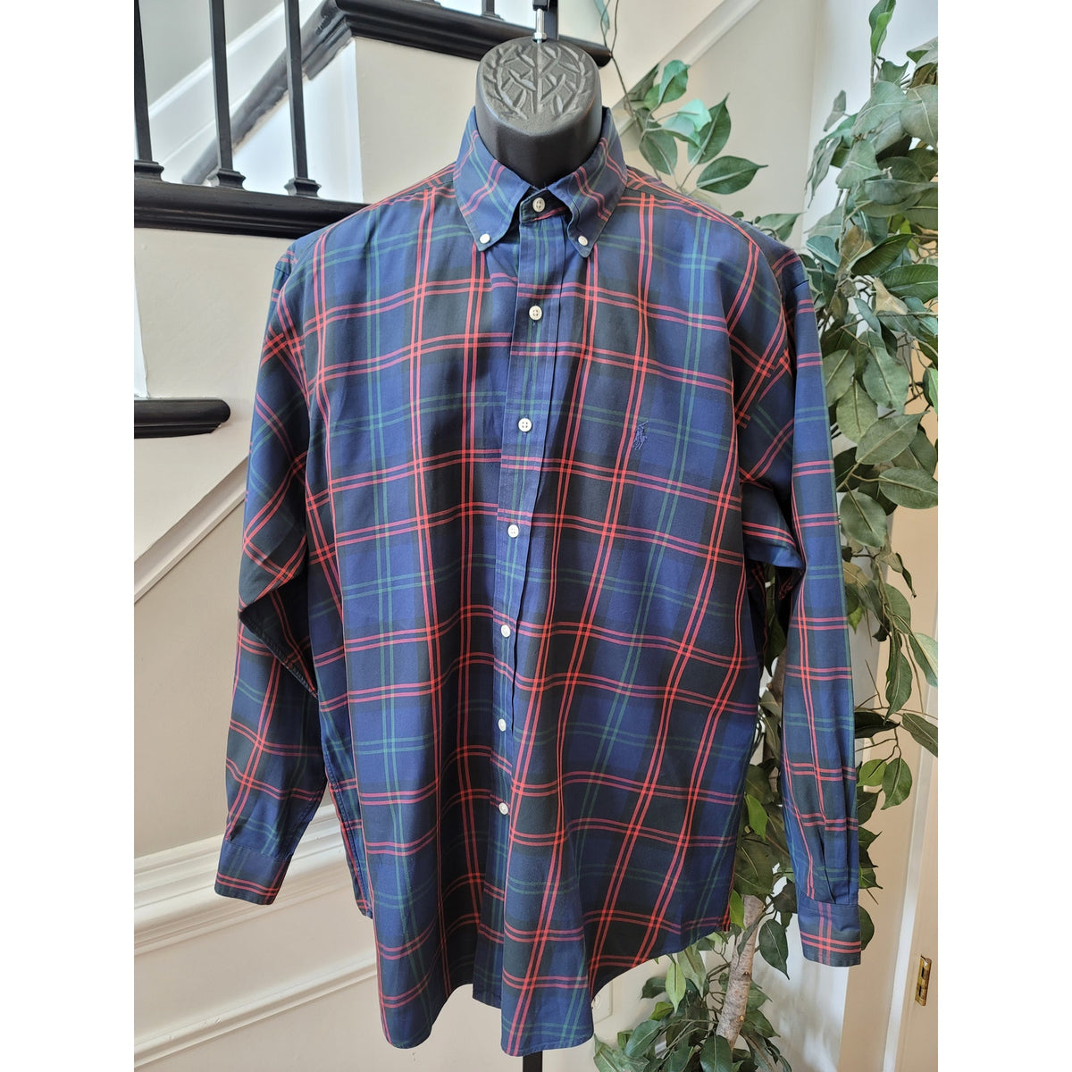 Ralph Lauren Blake Button-Down Shirt Men's Blue Check Pattern Long Sleeves