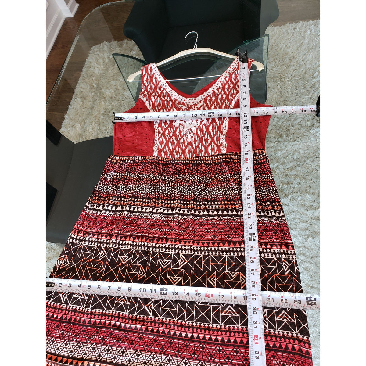 Spense Long Maxi Dress Womens XL Multi Geo Print Sleeveless Embroidered V Neck