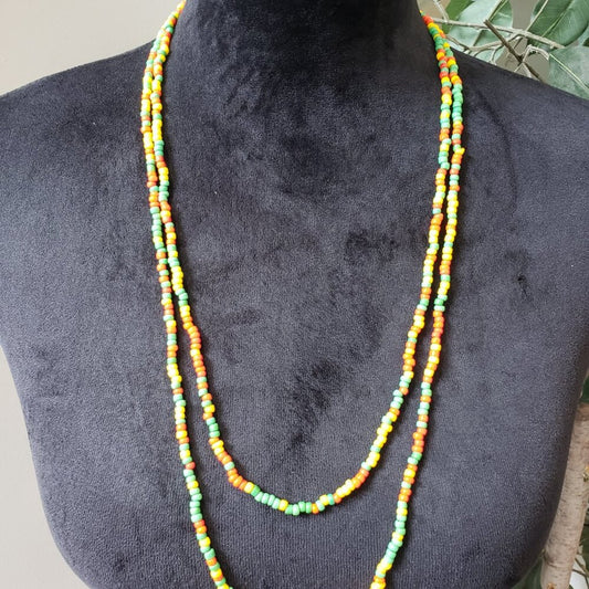 Women's Fashion Green Orange Yellow Glass Seed Beads Long Necklace Jewelry
