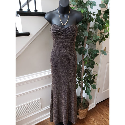 Trixx Long Maxi Dress Womens Size Medium Black Nylon Rhinestone Off The Shoulder