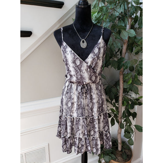 Altar'd State Knee Length Dress Women Medium Multi Snake Print Adjustable V Neck