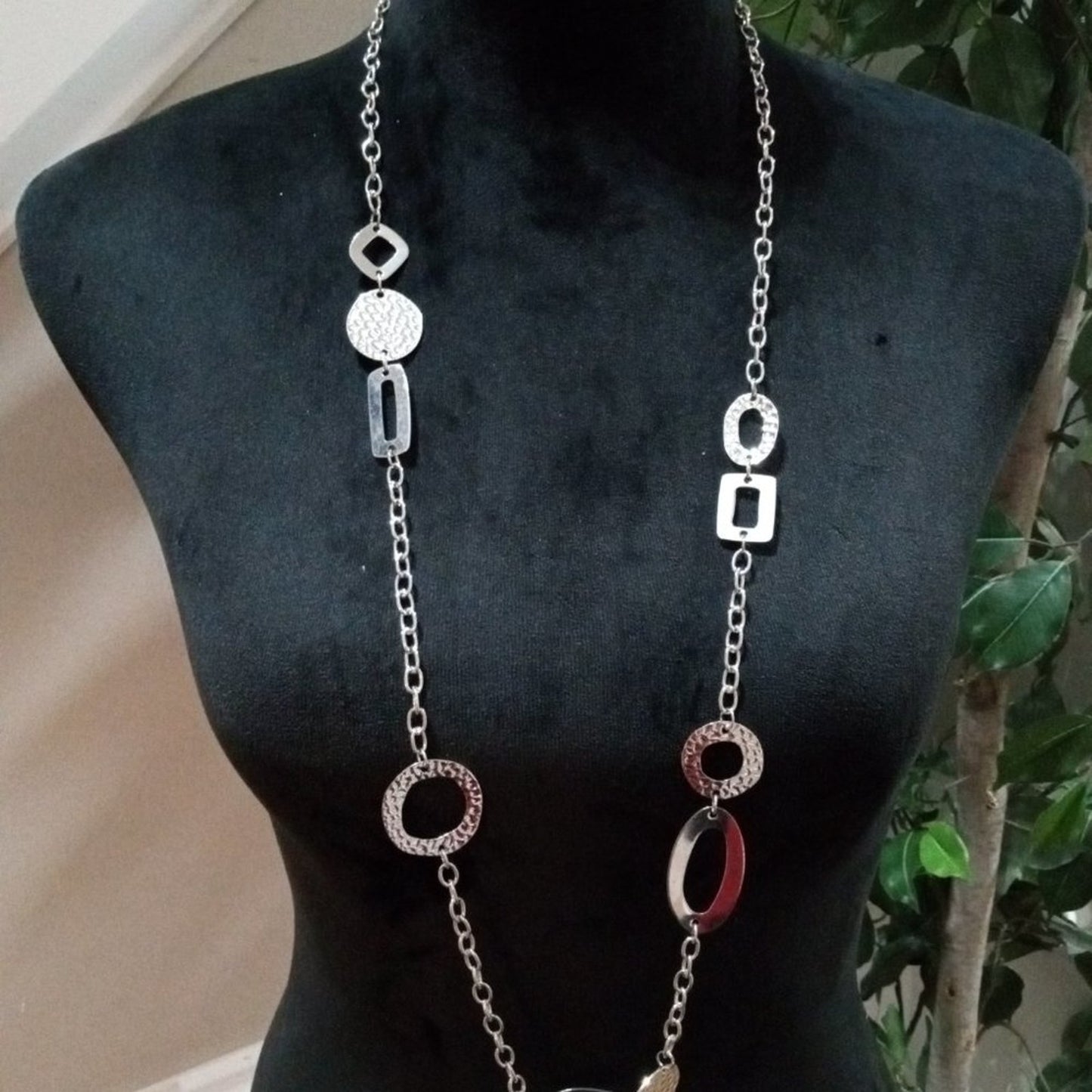 Womens Fashion Long Silver Circles Charm Layering Necklace with Lobster Clasp