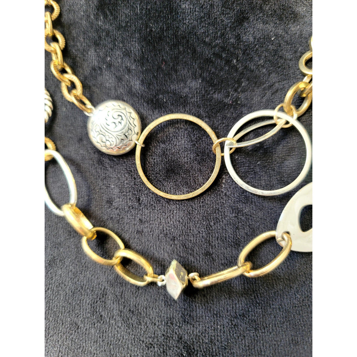 Women's Mixed Metal Link Chain Statement Necklace Gold Silver Adjustable Fashion