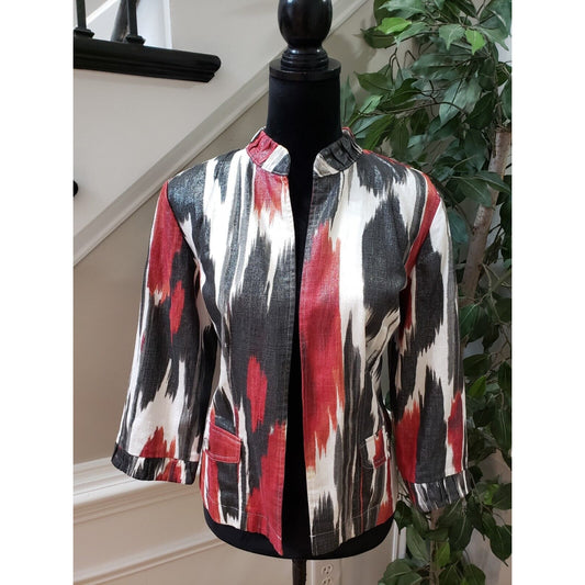 Chico's Women Multicolor 3/4 Sleeves Open Front Metallic Shimmer Jacket Blazer M