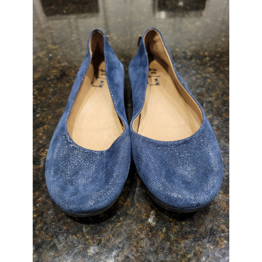 FSNY Ballet Flats Women's Size 8.5 Blue Sparkle Slip On Round Toe Comfort Shoes