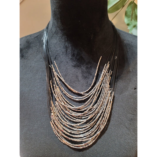 Women's Multi Strand Metallic Beaded Necklace With Lobster Clasp Closure