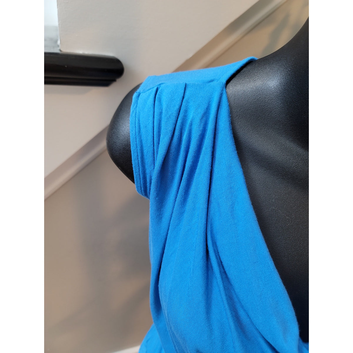 Krisa Ruched Bodycon Dress Womens XS Blue Cowl Neck Sleeveless Stretch Party