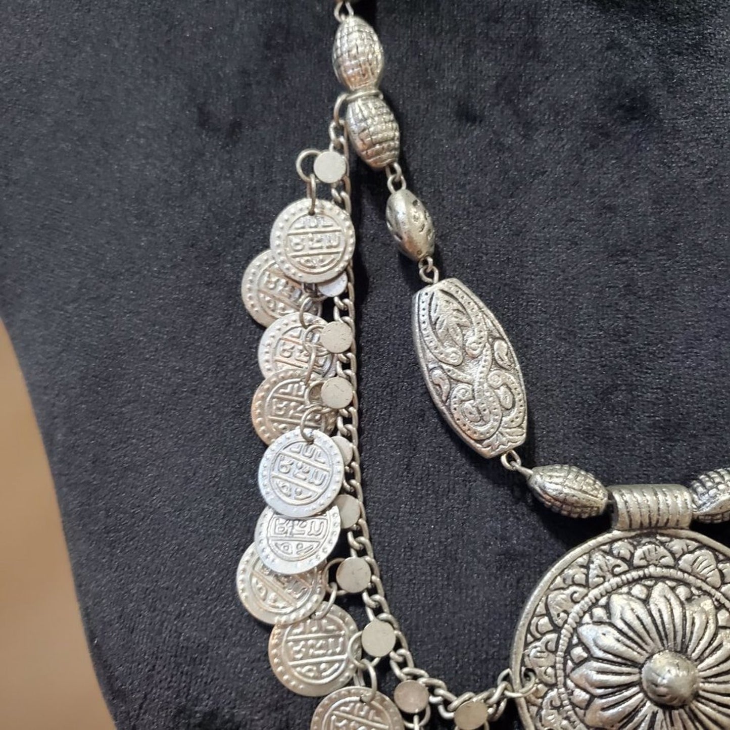 Womens Silver Center Coin Extender Chain Statement Necklace with Lobster Clasp