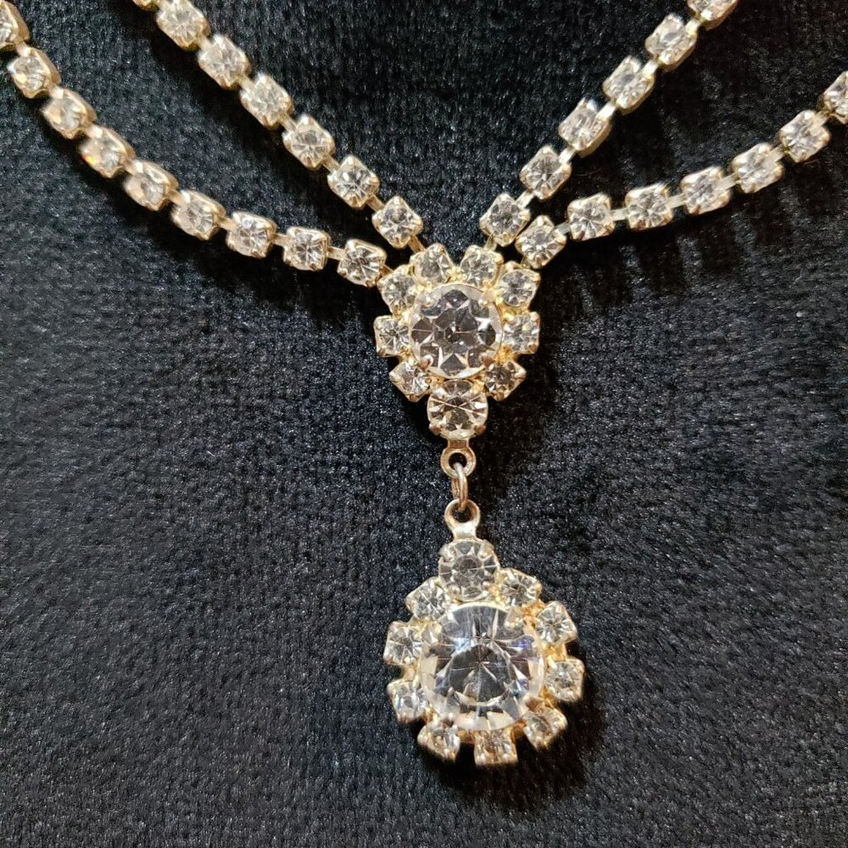 Womens Rhinestone Gold Tone Drop Cubic Zirconia Pendant Necklace Lobster Clasp