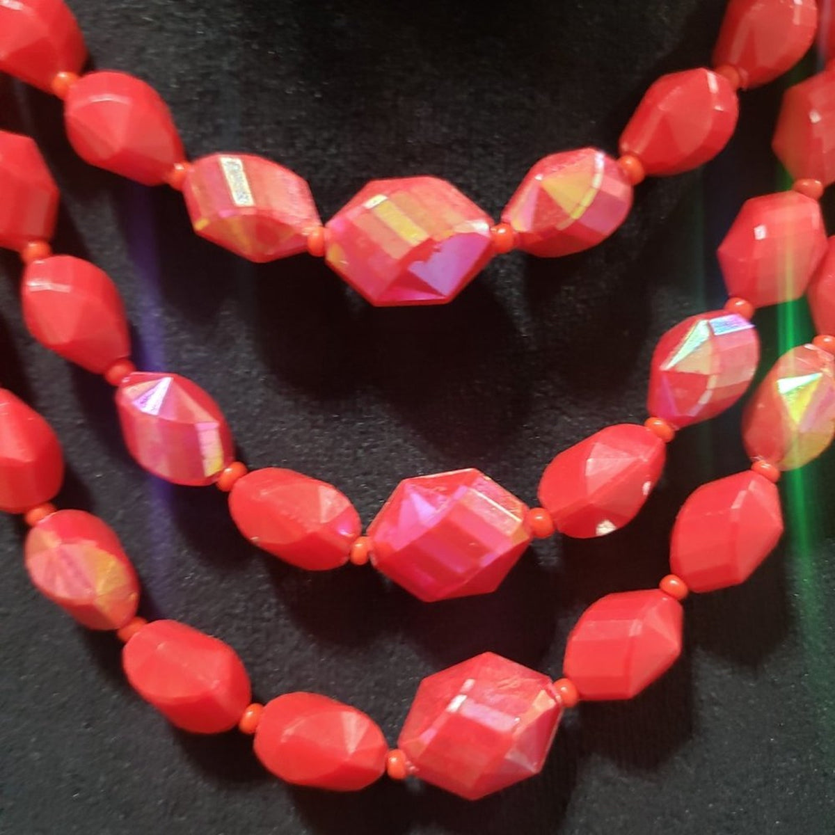 Womens Fashion Red Faceted Beaded Tripple Necklace with Lobster Clasp