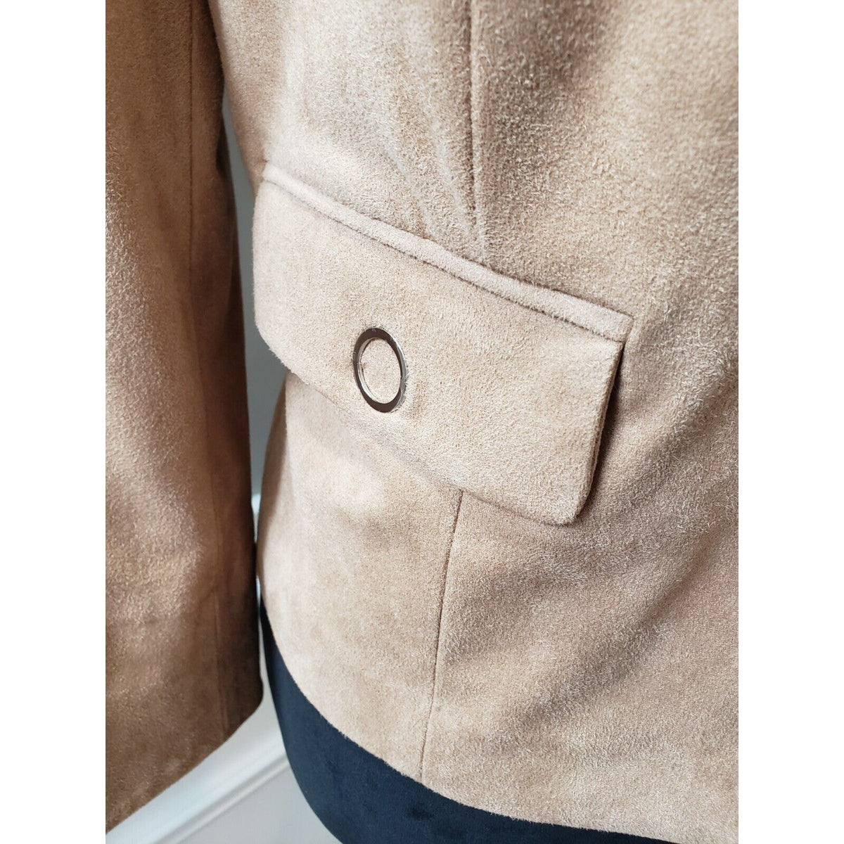 Chico's Black Label Womens Tan Faux Suede Flap Pockets Snap Front Jacket Size M