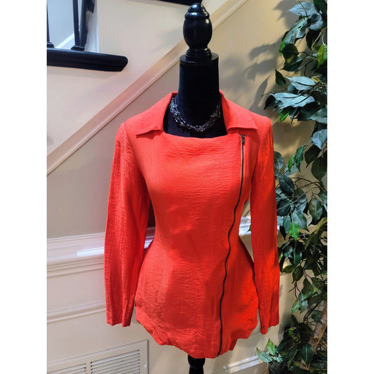 BCBGeneration Work Jacket Women's SZ XS Orange Asymmetric Zip Long Sleeve