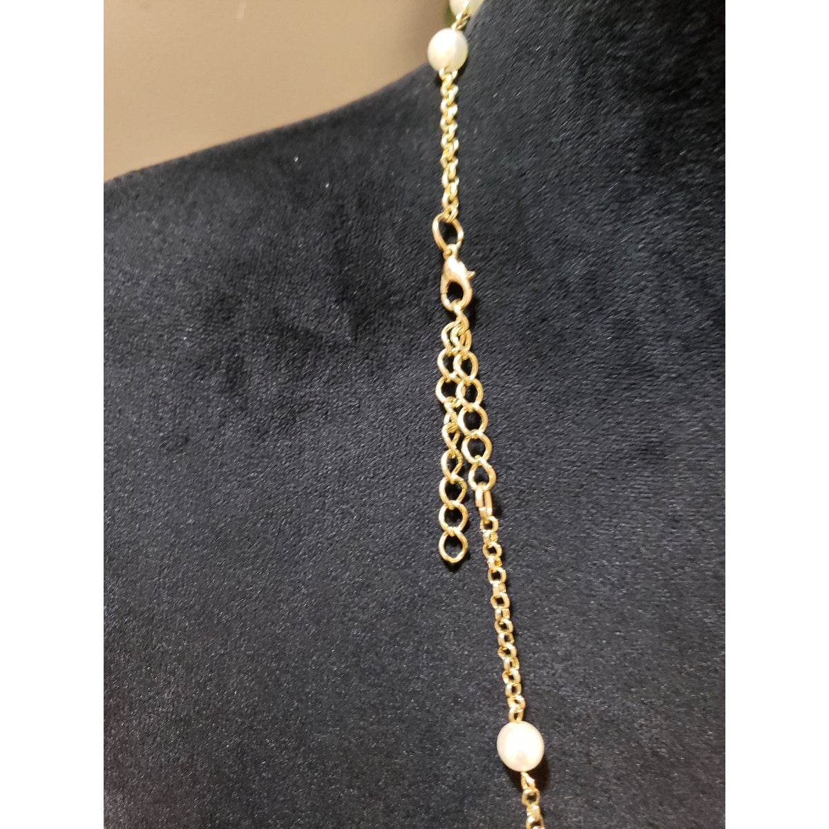 Womens Vtg Napier Faux Pearl Stations Beaded Gold Tone Chain Necklace