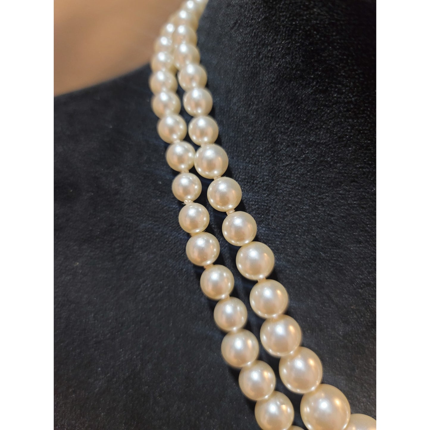 Women's Double Strand Pearl Necklace With Decorative Box Clasp Elegant Jewelry