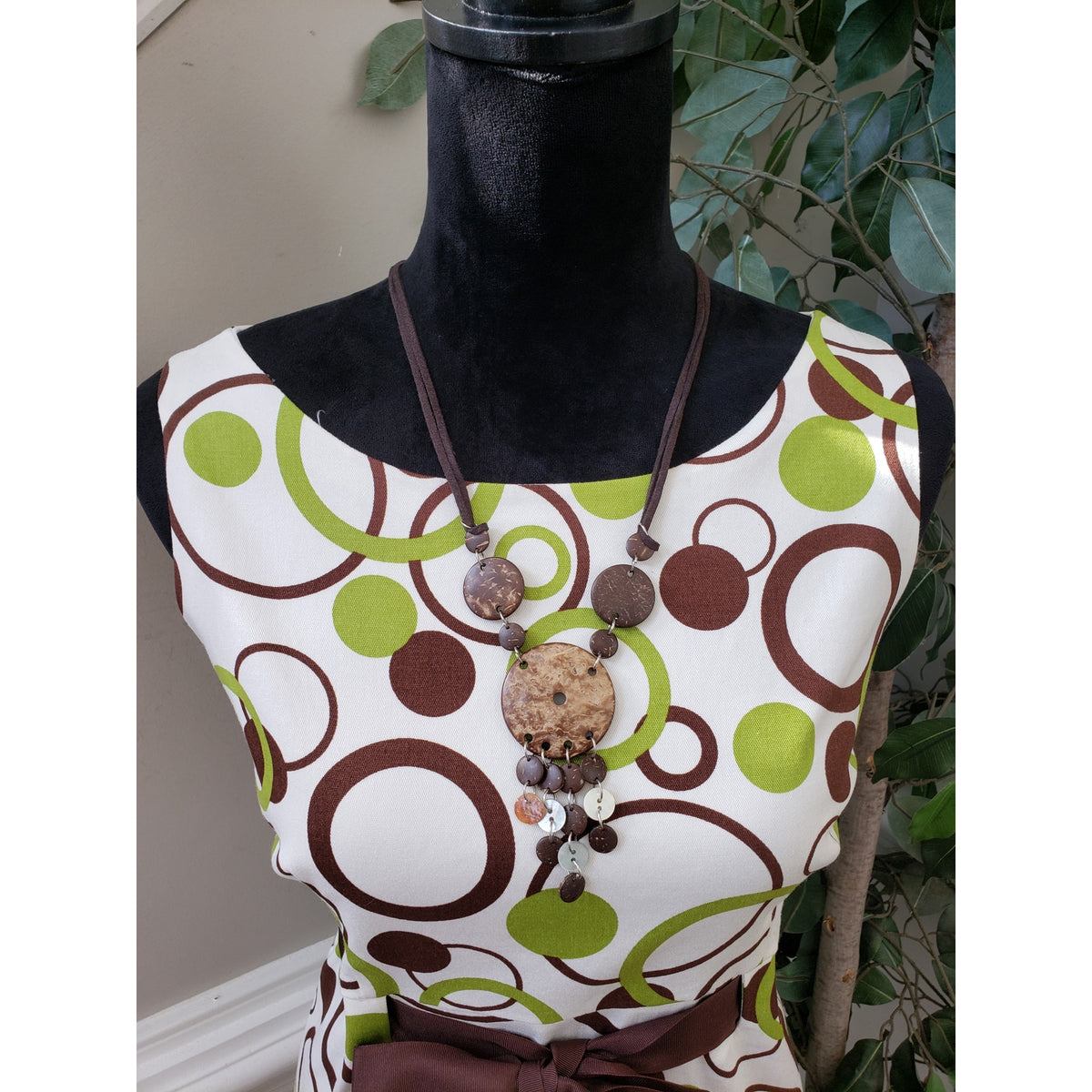 Kim Rogers Shift Dress Women's 12P Beige & Green Round Neck Sleeveless Back Zip