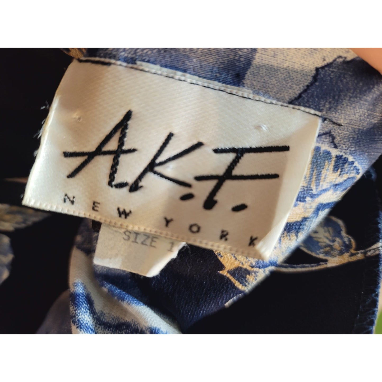 Vintage A.K.F 2 Piece Shirt & Skirt Suit 10 Blue Floral Short Sleeve Round Neck