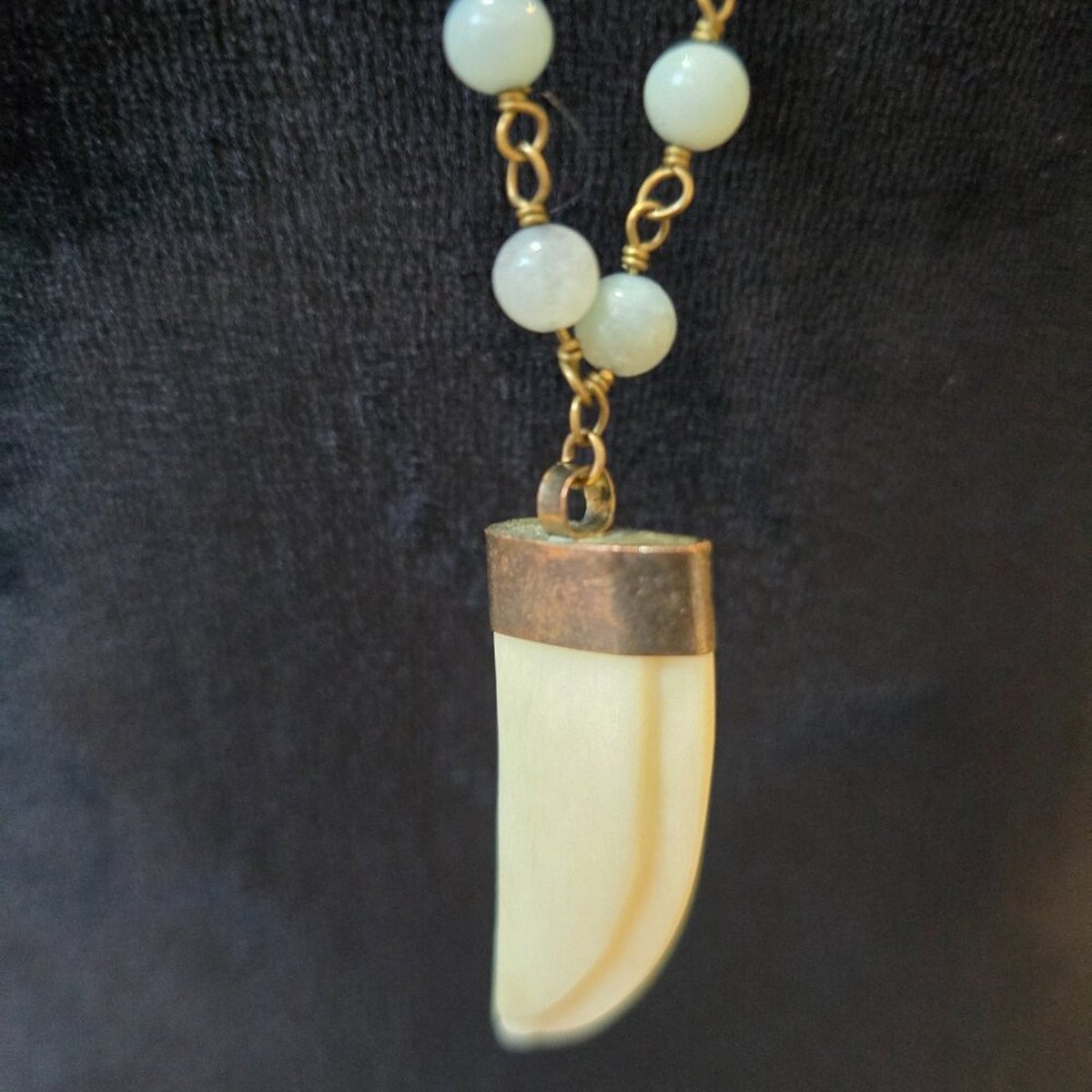 Womens Gold Tone Beaded Linked Chain White Knife Pendant Necklace Jewelry