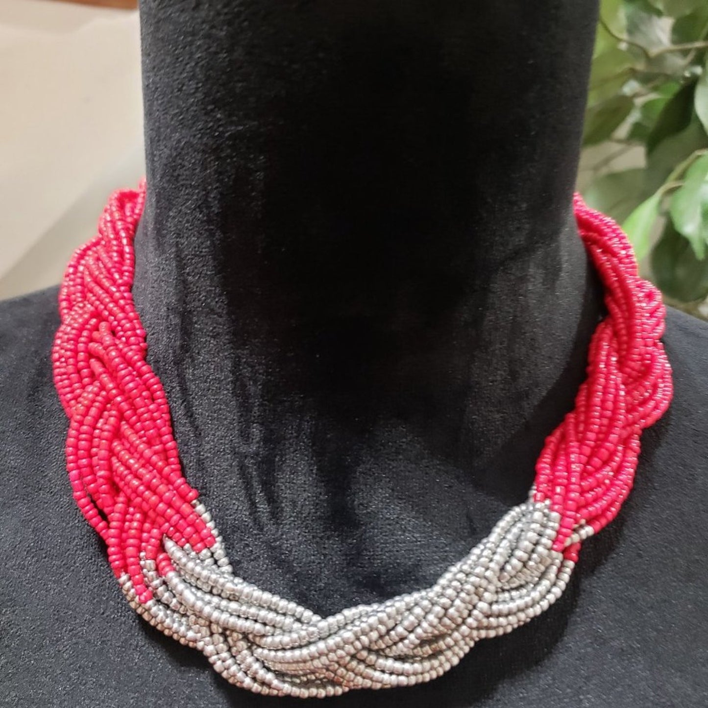 Womens Fashion Blingg Bohemian Braided Beaded Choker Necklace with Lobster Clasp