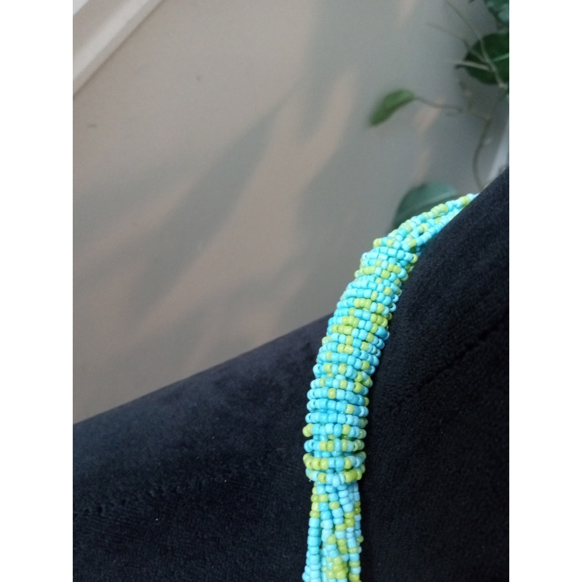 Long Turquoise Seed Bead Multi Strand Lariat Necklace Boho Statement Jewelry