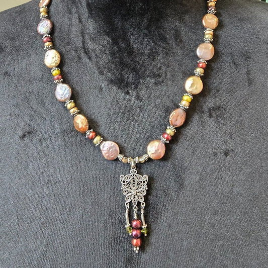 Womens Fashion Multicolor Metal Beaded Pendant Necklace with Toggle Clasp