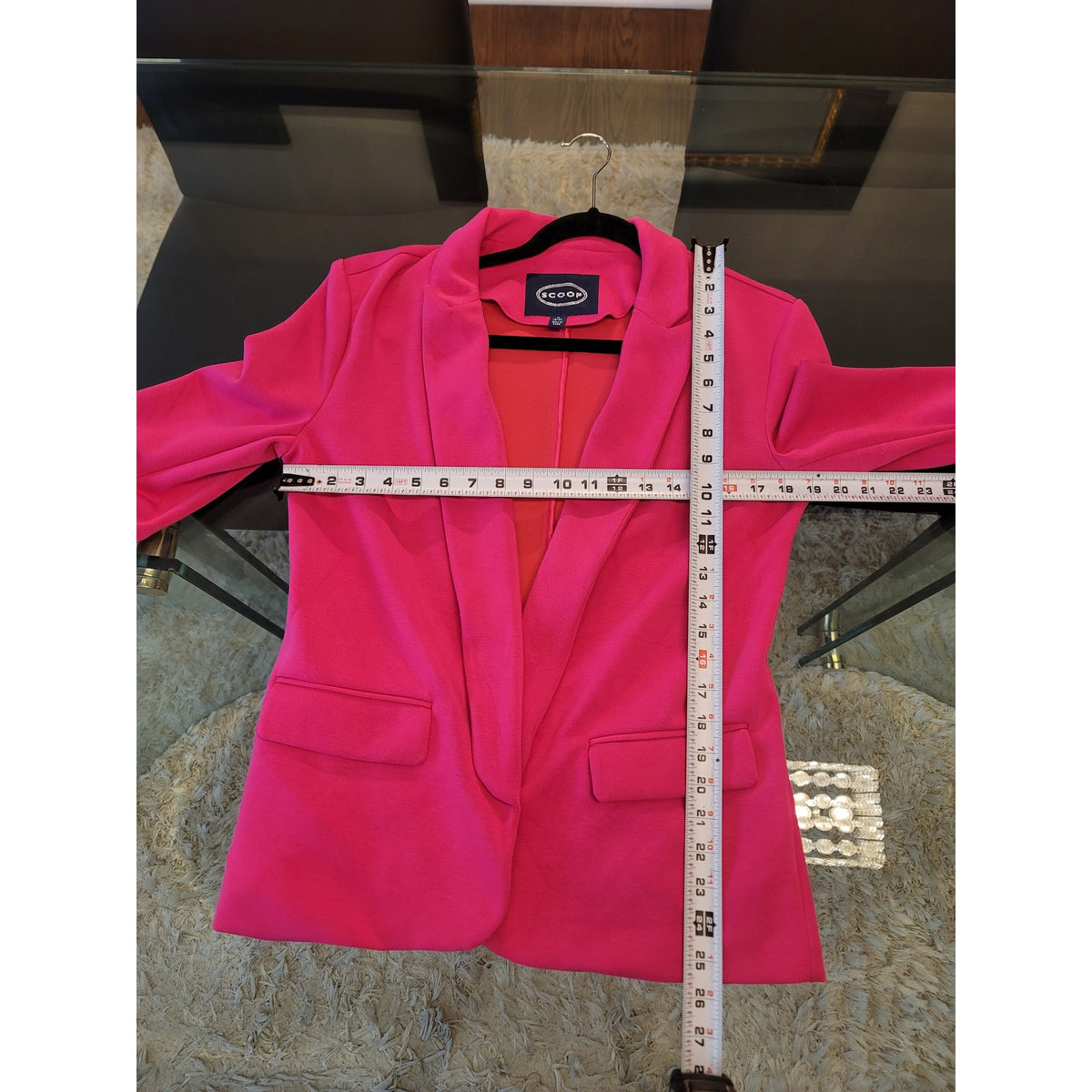 Scoop Blazer Jacket Women M(8-10) Hot Pink Scrunch Sleeve Open Front Flap Pocket