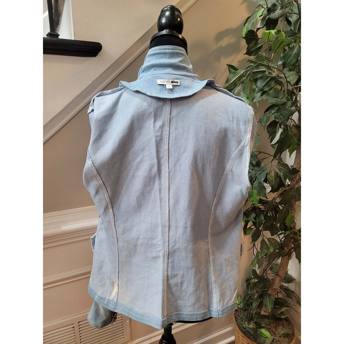 Fashion Nova Blazer Jacket Women's Large Blue Button Double Breasted Welt Pocket