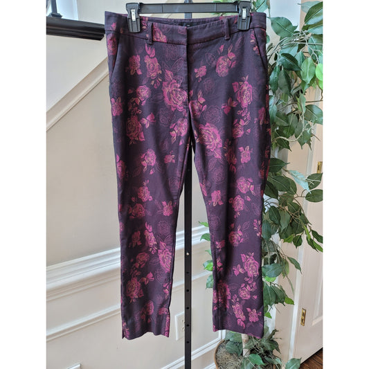 White House Black Market Pants Women's 8 Burgundy Floral Slim Ankle Stretch