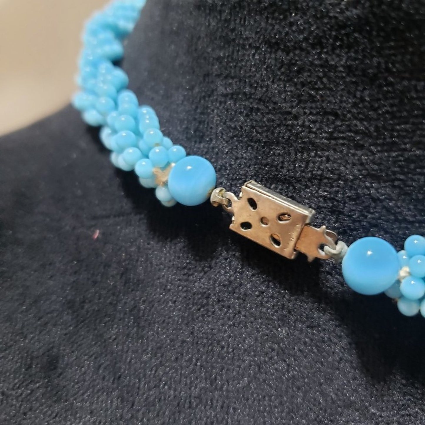 Womens Fashion Blue Amazonite Bead Twisted Choker Necklace with Earrings