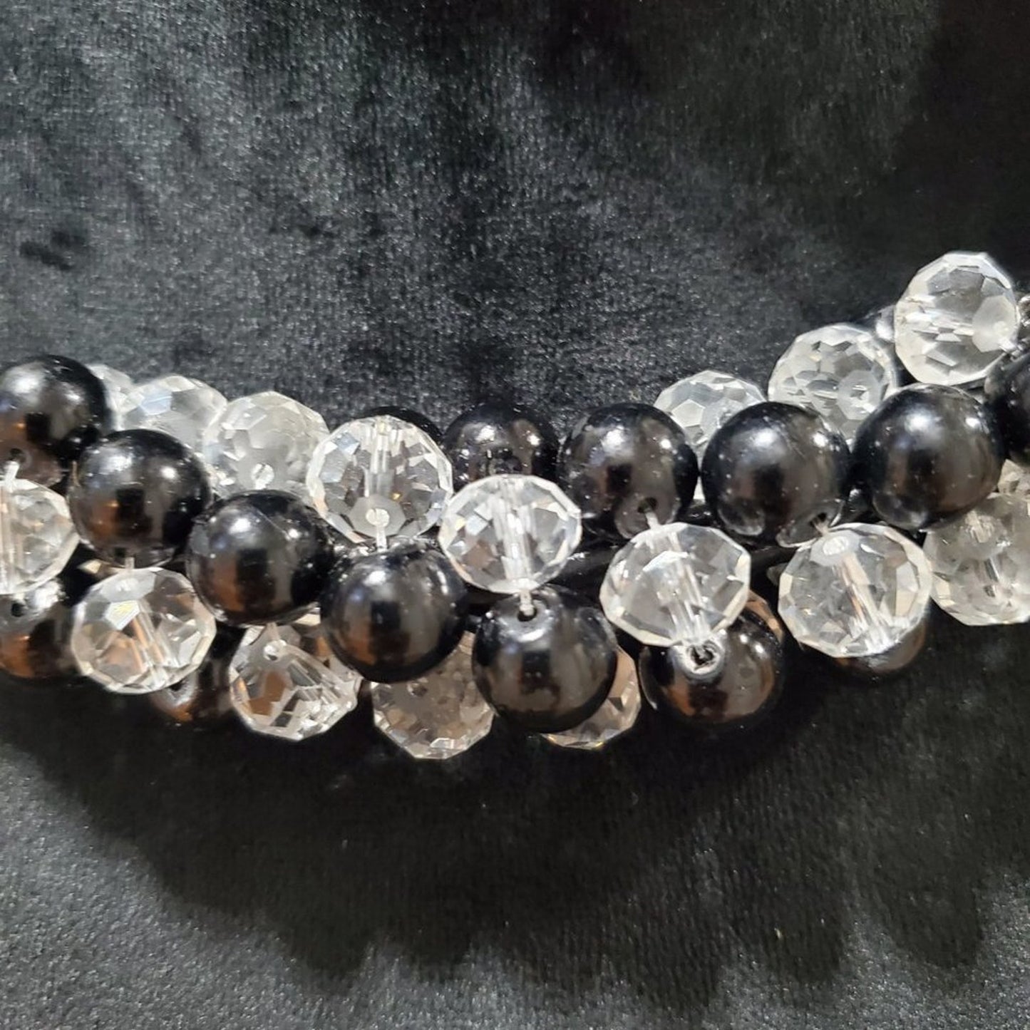 Womens Black Wrapped Crystal Beads Twist Rope Choker Necklace with Lobster Clasp