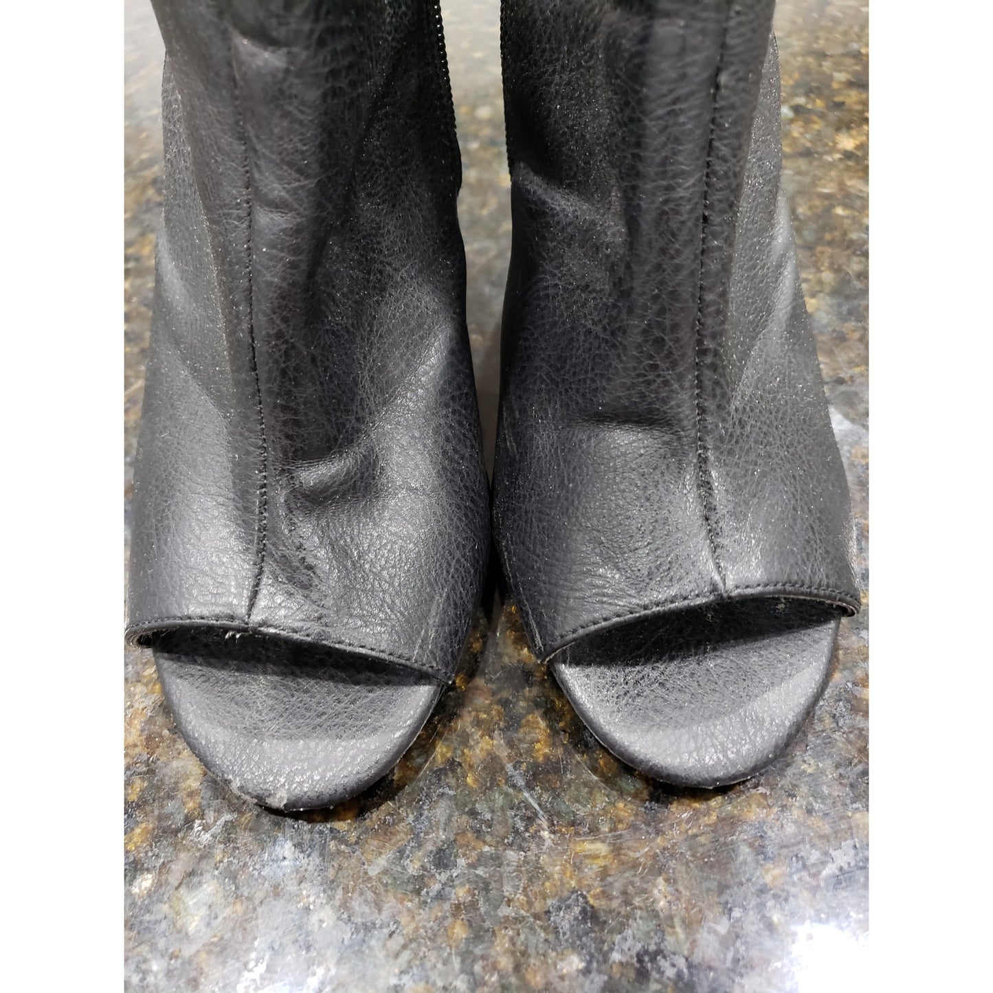 Penny Loves Kenny Ankle Boots Womens Size 7.5M Black Leather Studded Open Toe